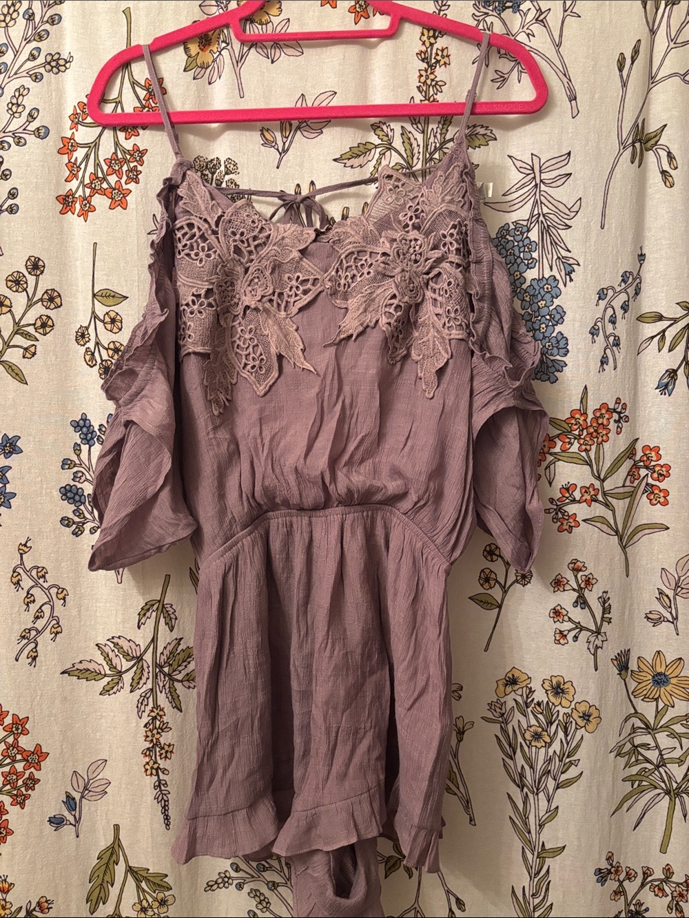 Lace-Trim Cold Shoulder romper